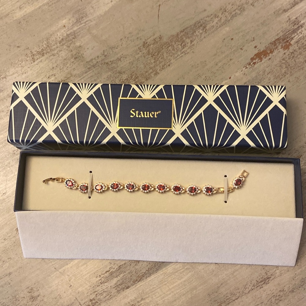Luxurious red stone ornate bracelet by Stauer